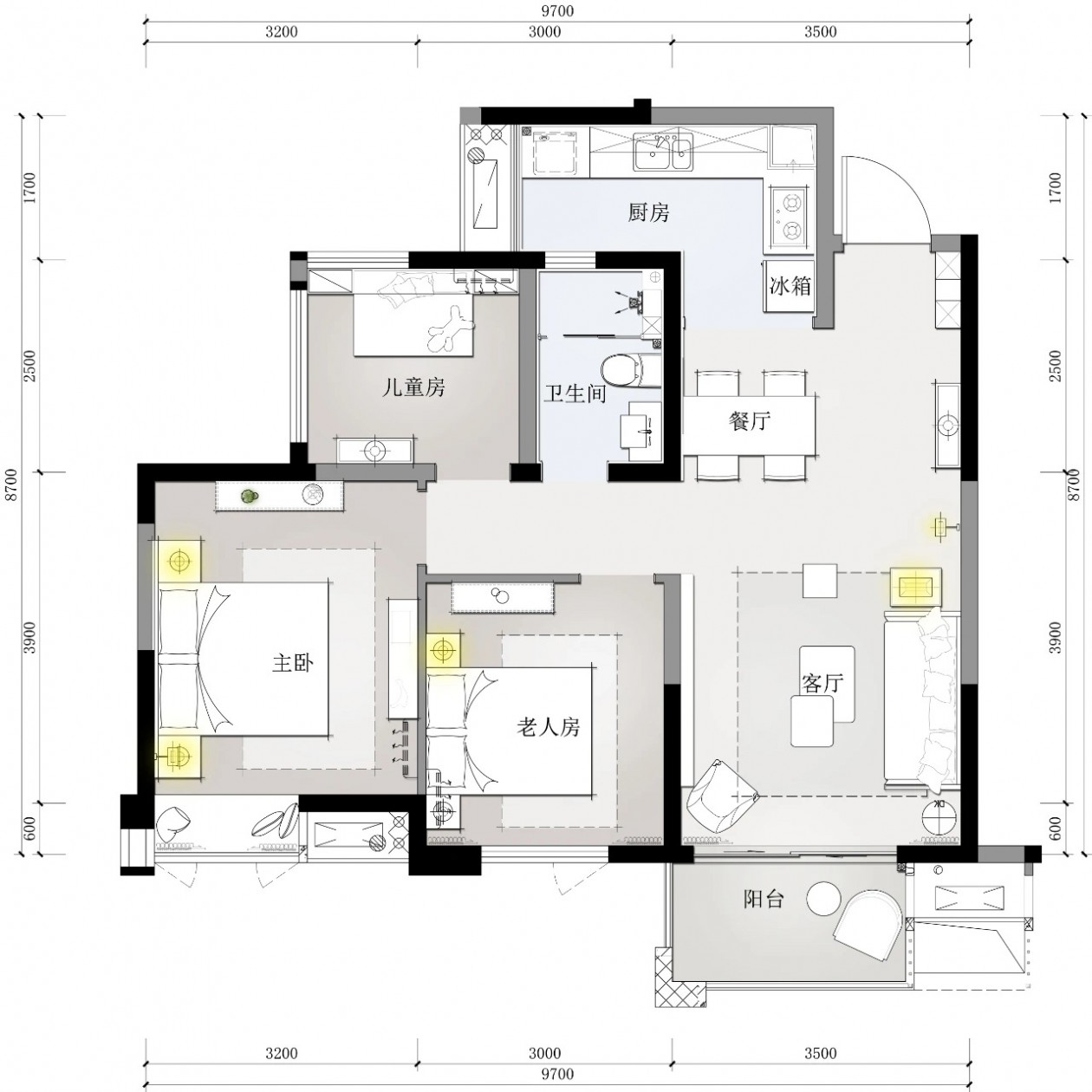 瑞和華府現(xiàn)代風格三室兩廳裝修效果圖